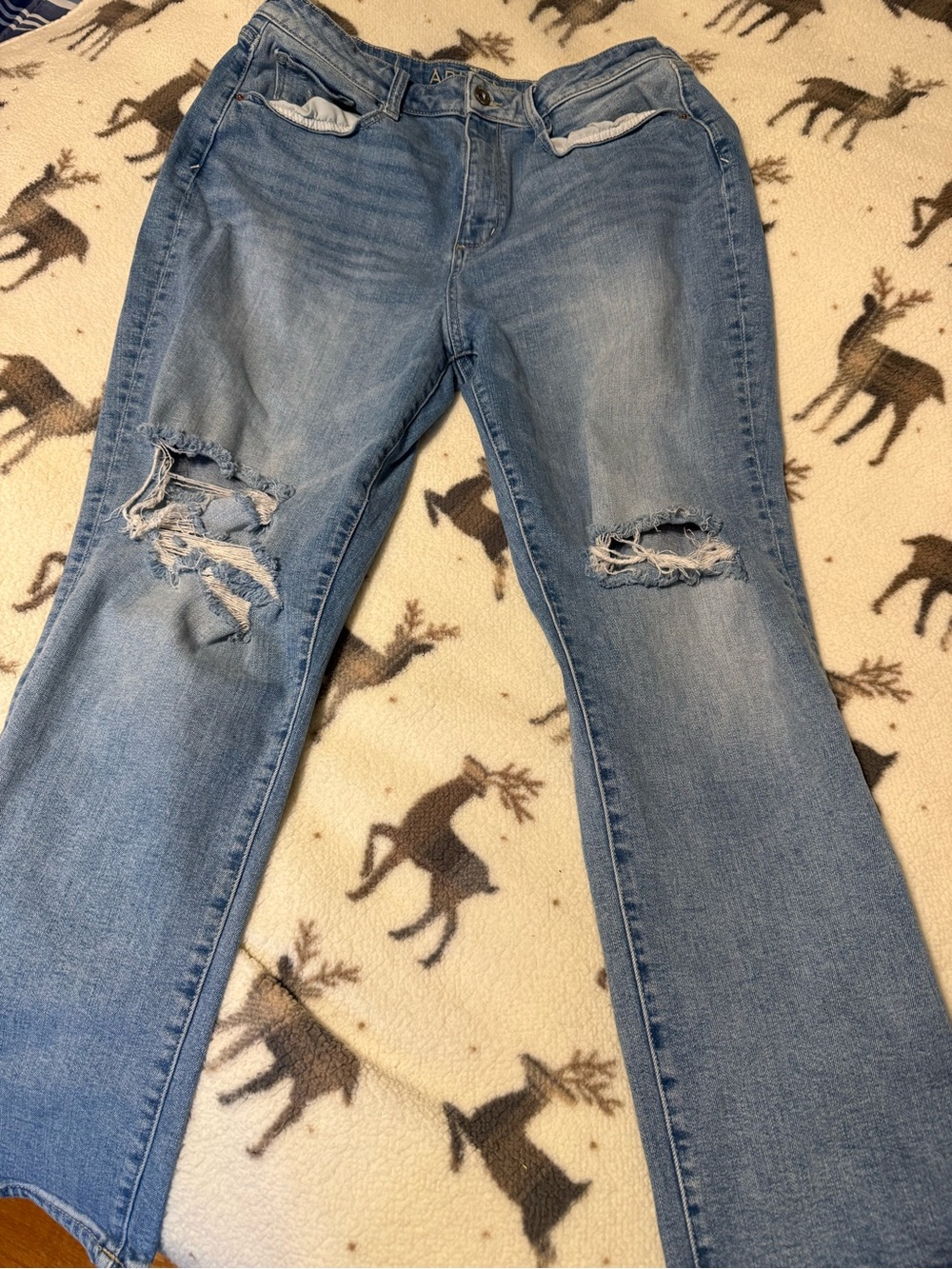 Arizona Jean Company Light Blue Distressed Straight-Leg Jeans
